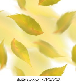 Yellow leaves seamless pattern. Blurred vector leaf on watercolor imitation background
