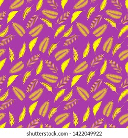 Yellow leaves seamless pattern on violet background. Nature concept. Vector image