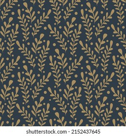 Yellow leaves seamless pattern on black background. Abstract modern vector leaf repeating pattern.