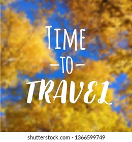 Yellow leaves trees and blue sky vector blurred background with text design