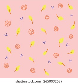 yellow leaves and twisted circle pattern with pink background