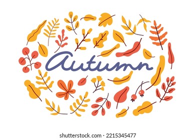 Composición vectorial de hojas amarillas. Otoño, otoño