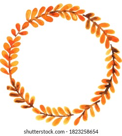 Yellow leaves wreath watercolor hand painting for decoration on autumn season, Christmas holiday and Thanksgiving event.
