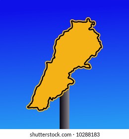 yellow Lebanon map warning sign on blue illustration