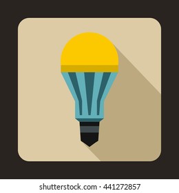 Yellow LED bulb icon in flat style on a beige background