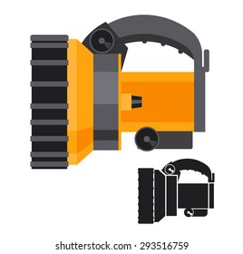 Yellow led flashlight on white background. Vector illustration. Flat design