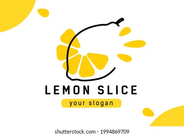 yellow lemon in abstract doodle style. Logo of company Fresh juice. Vector sign citrus fruit. Modern style, fresh lemon on white background. hand drawn.