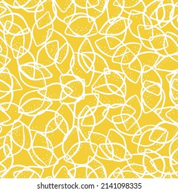 Yellow lemon abstract white lines seamless pattern print background texture. Vector illustration. Great for kids and home decor projects. Surface pattern design by Claudia Orengo from heartmade.es