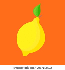 Yellow Lemon in Cartoon Style Isolated on Orange Background. Premium Vector of Tropical Fruit. Fresh Citrus Artwork.