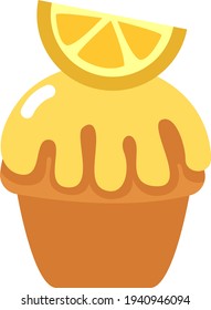 Yellow lemon cupcake, illustration, vector on a white background