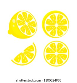Yellow lemon elements. Lemon parts vector illustration isolated on white background.