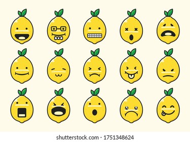 yellow lemon emoticon set collection