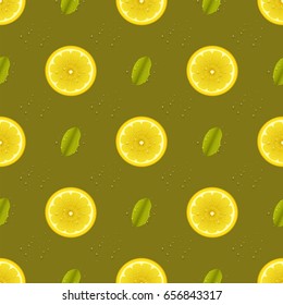 Yellow lemon fruits seamless pattern vector illustration vegetarian diet cytrus freshness tropical slice