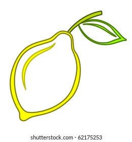 Yellow lemon with green leaf. The symbolical image