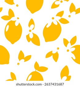 Yellow lemon with green leaves pattern on light background seamless pattern for fabric, textiles, clothing, wallpaper, cover, banner, home decor, florals backgrounds