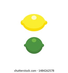 Yellow lemon and green lime vector icons. Flat style illustration, citric fruits.