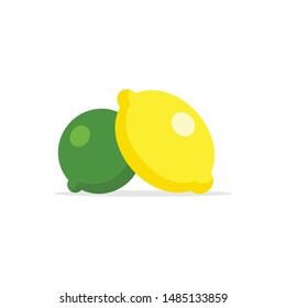 Yellow lemon and green lime vector icons. Flat style illustration, citric fruits.