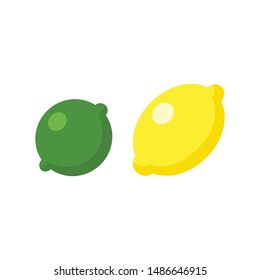Yellow lemon and green lime vector icons. Flat style illustration, citric fruits.