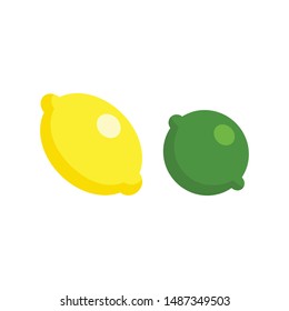 Yellow lemon and green lime vector icons. Flat style illustration, citric fruits.