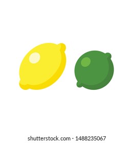 Yellow lemon and green lime vector icons. Flat style illustration, citric fruits.