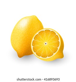 Yellow Lemon and a half of lemon, lime, fruit, transparent, Vector