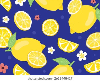 Yellow Lemon icon and flowers pattern. Vector Illustration Elements of Hand Drawn Lettering of Hello Summer with Sun. doodle handwritten brush design.