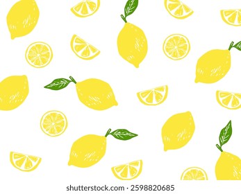 Yellow Lemon icon pattern. Vector Illustration Elements of Hand Drawn Lettering of Hello Summer with Sun. doodle handwritten brush design.