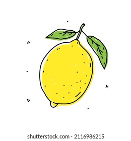 Yellow lemon isolated on white background. Fresh citrus fruit. Vector hand-drawn illustration in doodle style. Perfect for cards, logo, decorations, recipes, various designs.
