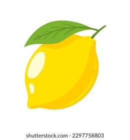 Yellow lemon isolated on white background. Flat style. Vector illustration