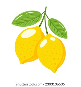 Yellow lemon isolated on white background. Flat style. Vector illustration