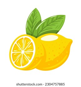 Yellow lemon isolated on white background. Flat style. Vector illustration