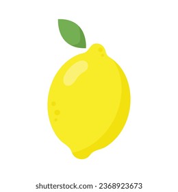 Yellow lemon with leaf isolated on white background. Vector illustration