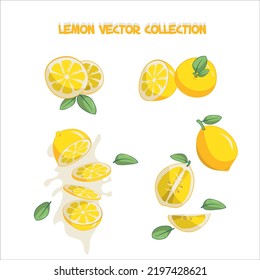 Yellow Lemon and Leafs Vector Collection