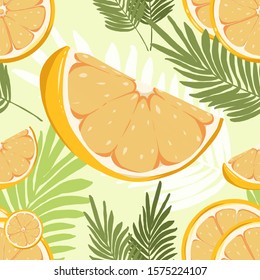 yellow lemon and leaves seamless pattern for wallpaper and print, editable eps file