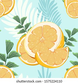 yellow lemon and leaves seamless pattern for wallpaper and print, editable eps file