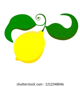 Yellow lemon with leaves in the style of flat