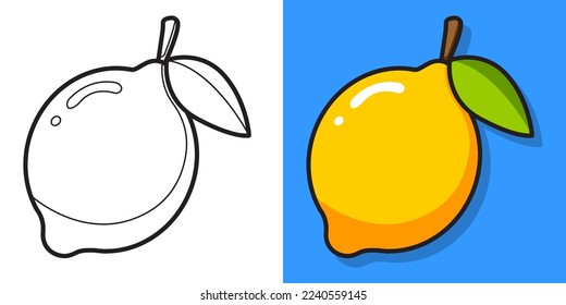 Limón amarillo sobre fondo azul. Libro de coloración de vectores