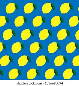Yellow Lemon pattern, abstract colored lemon fruit seamless in blue background. Lemon illustration. Illustration Fruit Vector Design Stock. Colorful fruit vegetable.