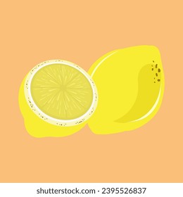 Yellow lemon with a piece of lemon sliced and cut