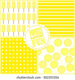 yellow lemon popsicle fun summertime cool fruit dessert vector seamless pattern set 