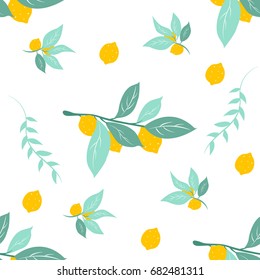Yellow lemon seamless pattern background. Can be used for fabric, kitchen print, textile etc