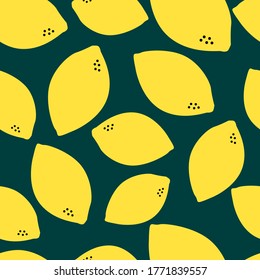 yellow lemon seamless pattern with dark green background