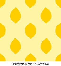 Yellow Lemon Seamless Pattern, in Flat Design Style. Hand Drawn Lemon Fruits on Bright Yellow Background, Simple Repeating Design. Summer Illustration