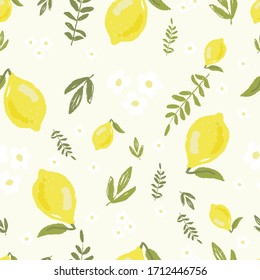 yellow lemon seamless pattern hand draw style 