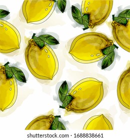 Yellow Lemon seamless pattern isolated illustration. Fresh yellow lemon pattern vector. Lemon pattern isolated.