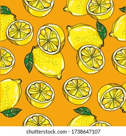 Ilustración aislada de patrón limón amarillo sin fisuras. Vector de patrón de limón amarillo fresco. Patrón de limón aislado.