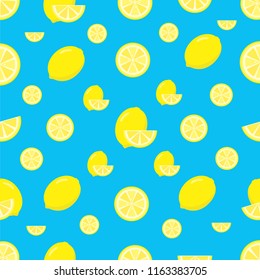 Yellow lemon seamless pattern with light blue background,Repeat pattern for decoration wallpaper.Summer tropical fruit for gift wrapping.