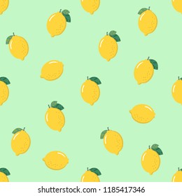 Yellow lemon seamless pattern. Organic healthy food background. Fruit vector.