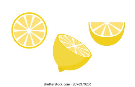 Yellow lemon, simple flat design. Isolated on white background vector illustration.