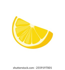 Yellow lemon slice. Cartoon citrus fruit wedge, sliced lemon flat style, fresh organic fruit healthy diet vegetarian food. Vector illustration .